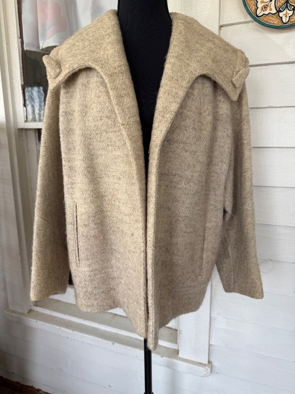 Vintage 50s "A Present Vogue" Short Wool Open Overcoat Beige M/L - Picture 5 of 16